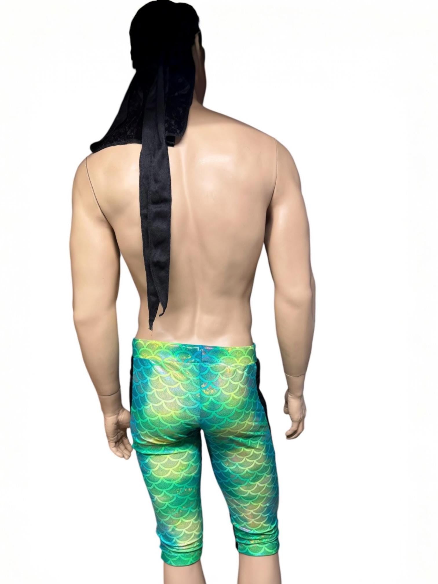 Men's Mermaid Scale Holographic Legging - 3/4 Length with Side Pockets
