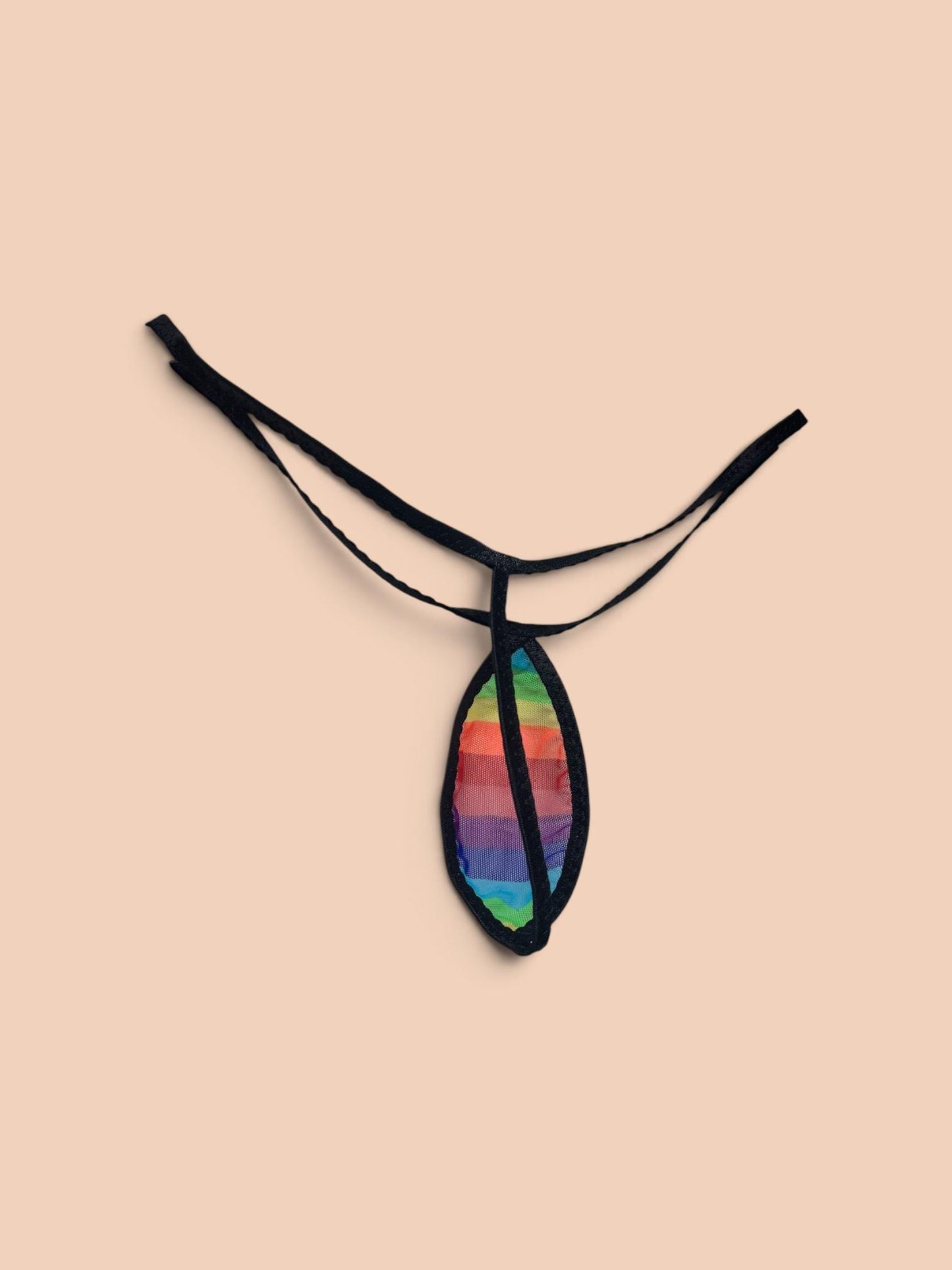 Rainbow Sheer Mesh Orange Slice Thong – Minimal Micro G-String – Black Trim – Made to Order