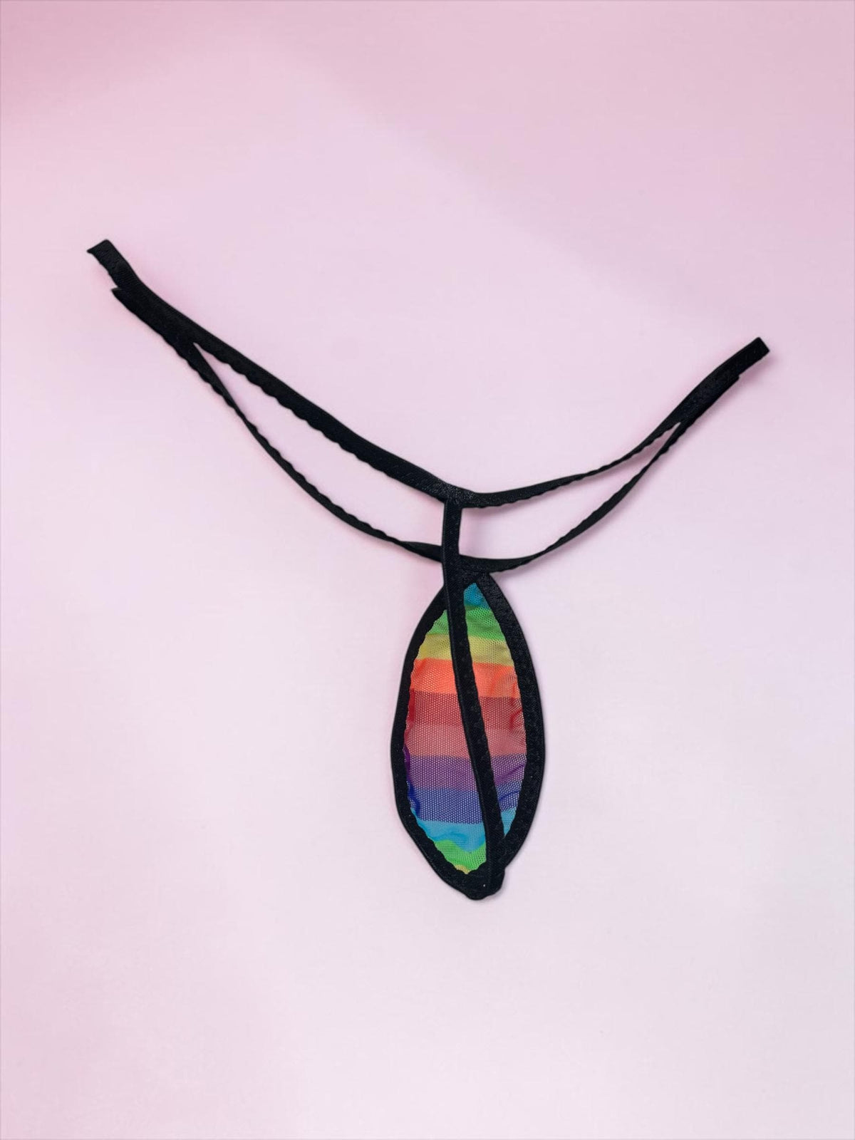 Rainbow Sheer Mesh Orange Slice Thong – Minimal Micro G-String – Black Trim – Made to Order