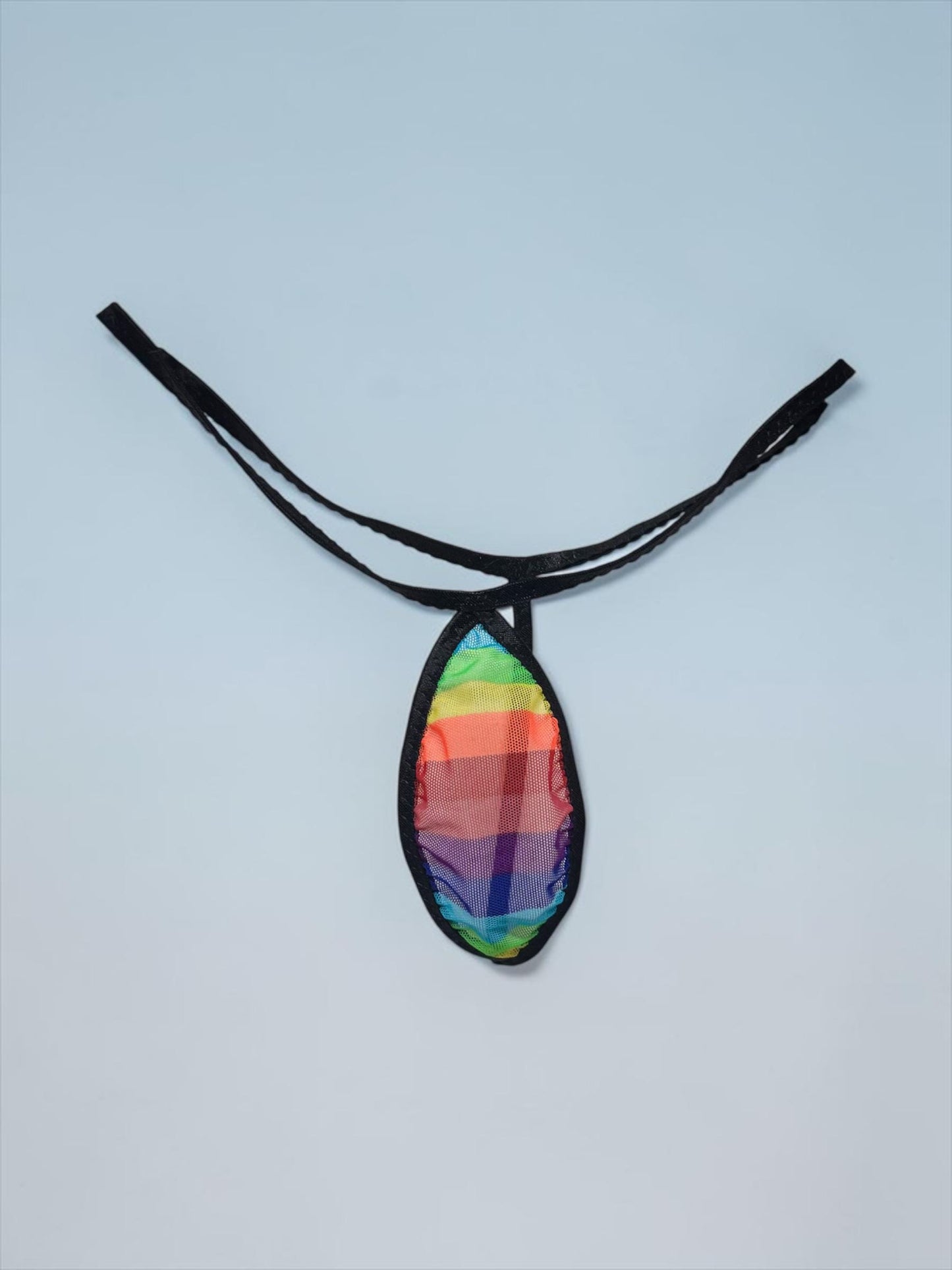 Rainbow Sheer Mesh Orange Slice Thong – Minimal Micro G-String – Black Trim – Made to Order
