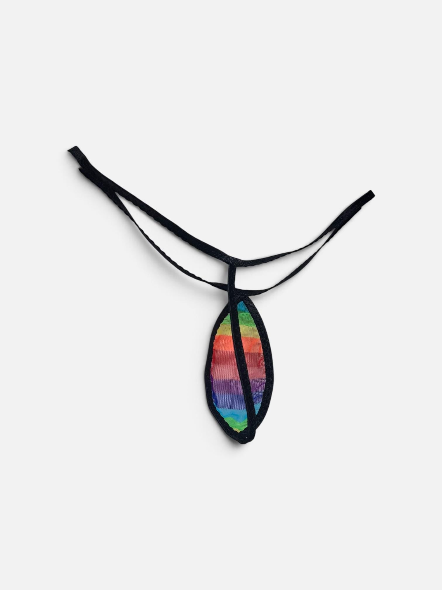 Rainbow Sheer Mesh Orange Slice Thong – Minimal Micro G-String – Black Trim – Made to Order