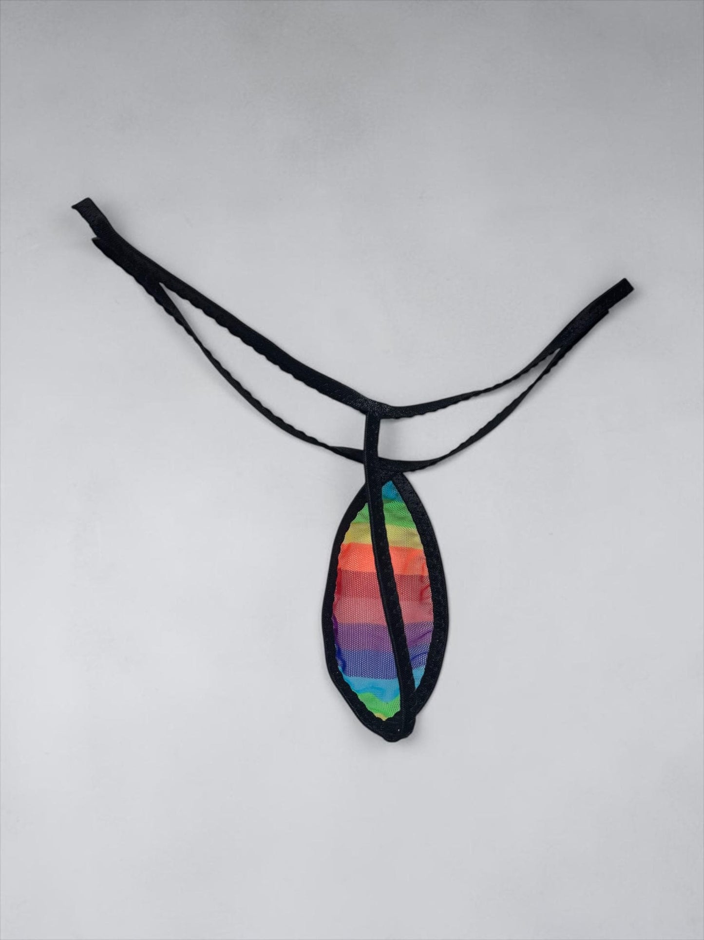 Rainbow Sheer Mesh Orange Slice Thong – Minimal Micro G-String – Black Trim – Made to Order