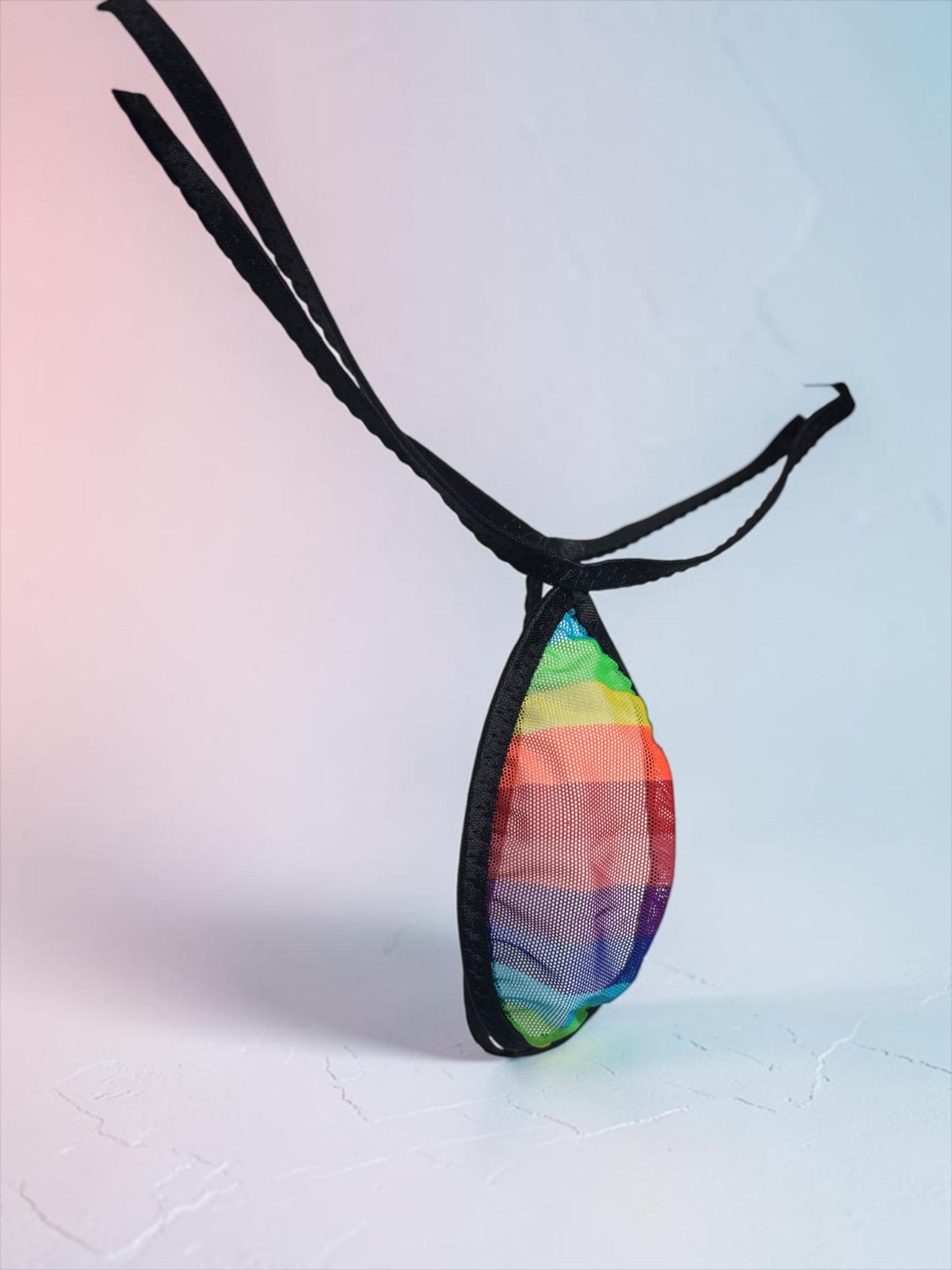 Rainbow Sheer Mesh Orange Slice Thong – Minimal Micro G-String – Black Trim – Made to Order