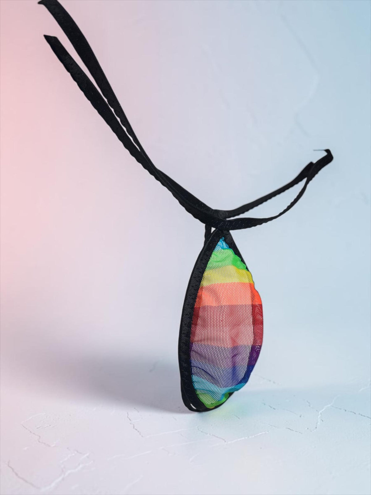 Rainbow Sheer Mesh Orange Slice Thong – Minimal Micro G-String – Black Trim – Made to Order